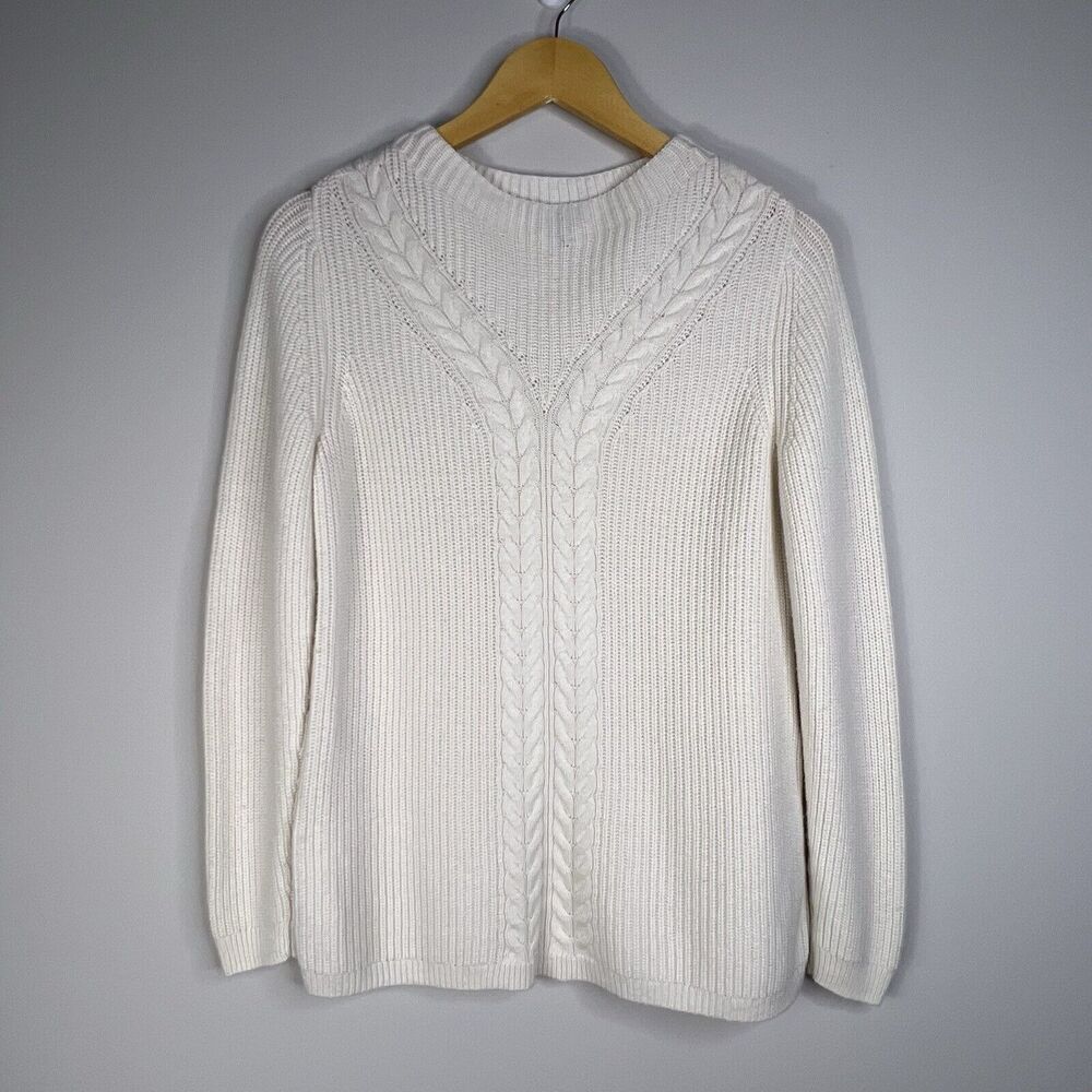 Talbots Chunky Cable Knit Lambs Wool Sweater Size MP Classic Minimalist